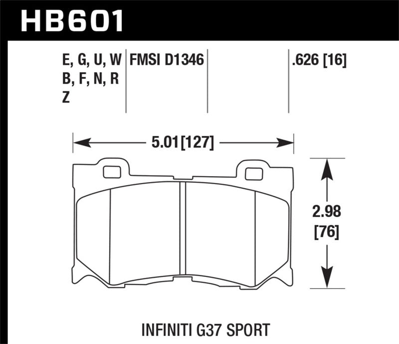 Hawk Performance HB601G.626 Hawk 10-11 Infiniti FX50 / 09-10 G37 / 09-10 Nissan 370Z DTC-60 Race Front Brake Pads