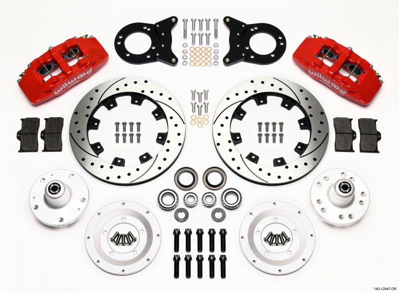 Wilwood 140-12947-DR Dynapro 6 Front Hub Kit 12.19in Drill Red 1965-1969 Mustang Disc & Drum Spindle
