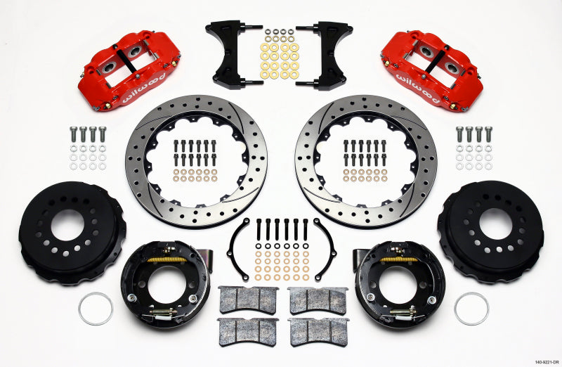 Wilwood 140-9221-DR Narrow Superlite 4R Rear P-Brk Kit 12.88in Drill Red 2005-2014 Mustang