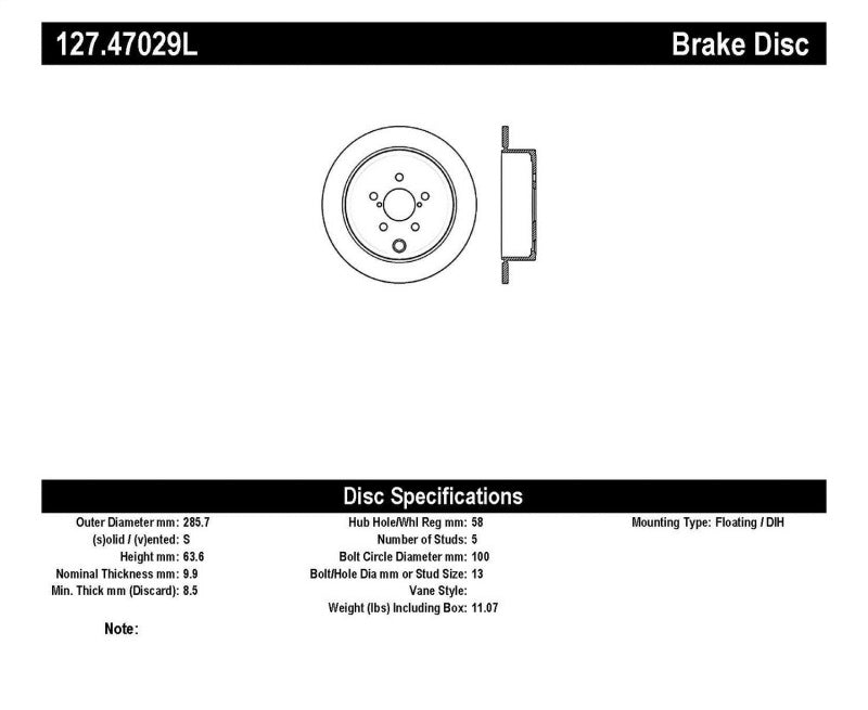 Stoptech 127.47029L StopTech 08-10 Impreza WRX (Exc STi)/08-10 Impreza Coupe/Sedan Slotted & Drilled Left Rear Rotor