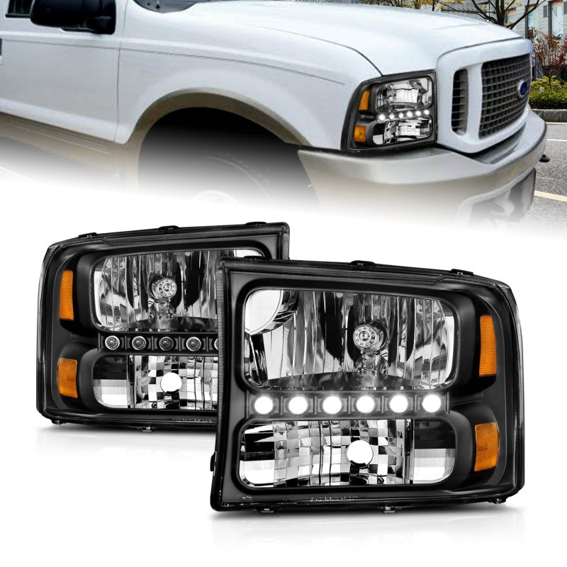 ANZO 111106 2000-2004 Ford Excursion Crystal Headlights Black w/ LED 1pc