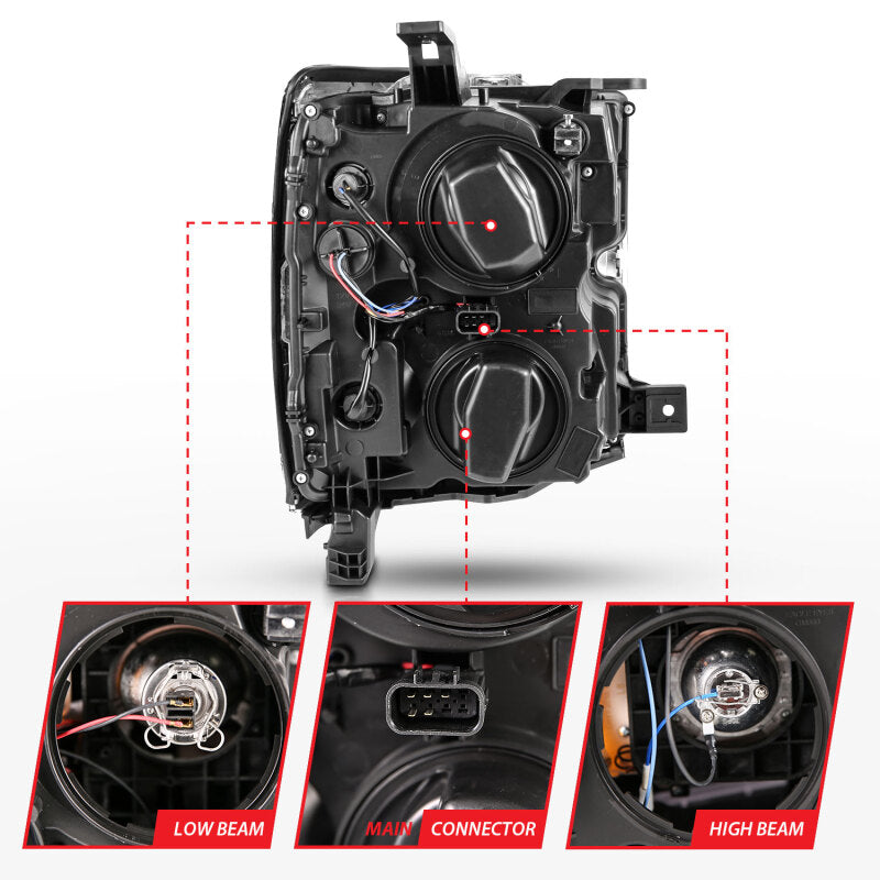 ANZO 111360 2015-2016 Chevrolet Silverado Projector Headlights w/ Plank Style Design Chrome w/ Amber