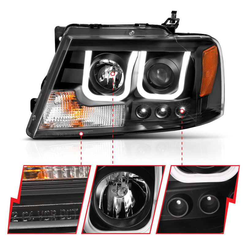 ANZO 111288 2004-2008 Ford F-150 Projector Headlights w/ U-Bar Black