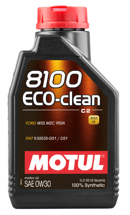 Motul 102888 1L Synthetic Engine Oil 8100 Eco-Clean 0W30 12X1L - C2/API SM/ST.JLR 03.5007 - 1L