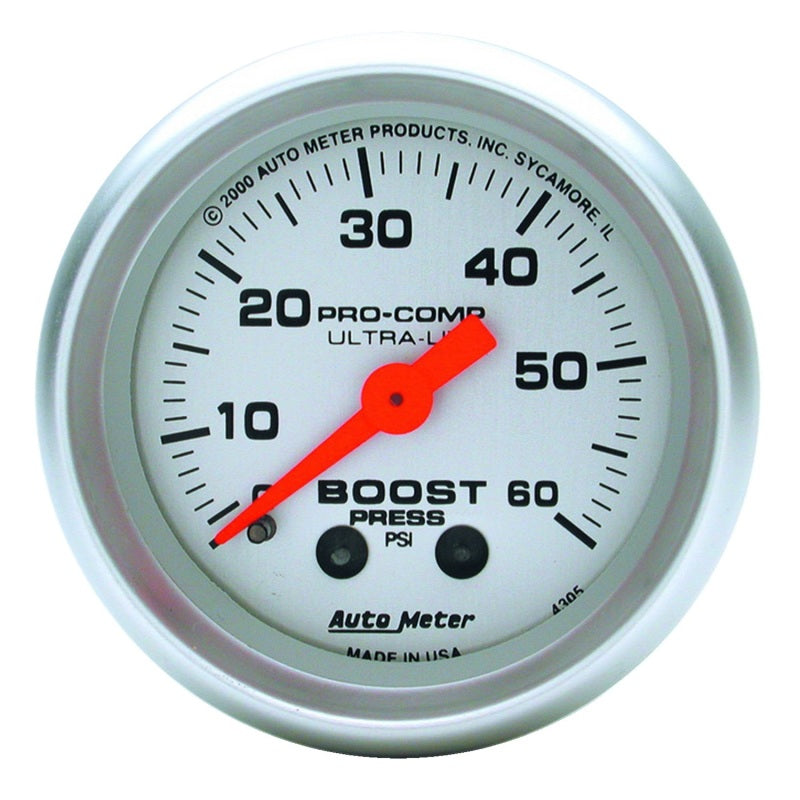 AutoMeter 4305 Autometer Ultra-Lite 52mm 60 PSI Mechanical Boost Gauge