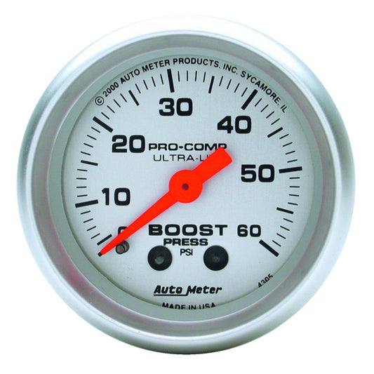 AutoMeter 4305 Autometer Ultra-Lite 52mm 60 PSI Mechanical Boost Gauge
