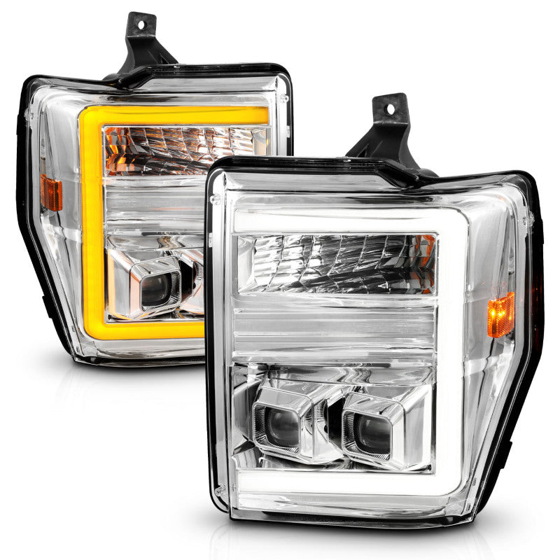 ANZO 111587 08-10 Ford F-250 - F-550 Super Duty Projector Headlights w/ Light Bar Switchback Chrome Housing