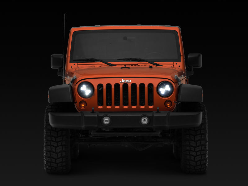 Raxiom J108047 97-18 Jeep Wrangler TJ/JK Axial Spider LED Headlight w/ Amber DRL- Chrome Hsng (Clear Lens)