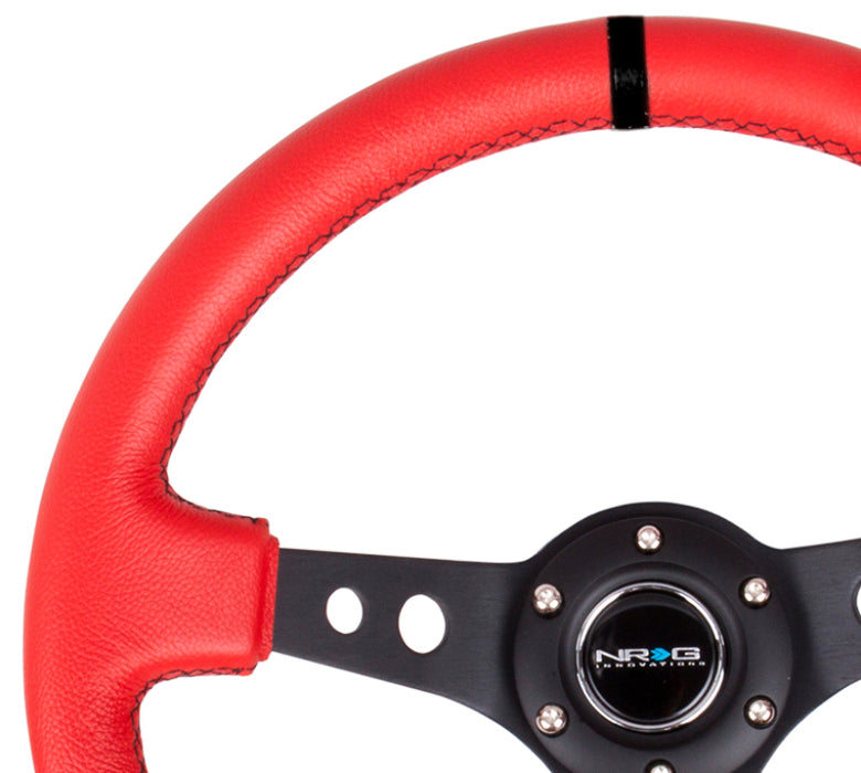 NRG RST-006S-RR Reinforced Steering Wheel (350mm / 3in. Deep) Red Suede w/Blk Circle Cutout Spokes