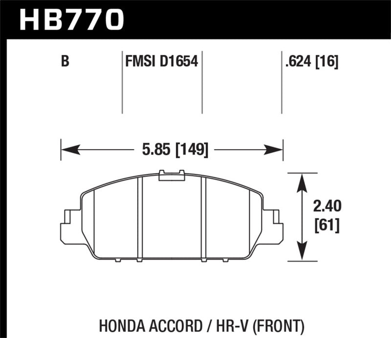 Hawk Performance HB770B.624 Hawk 13-17 Honda Accord HPS 5.0 Front Brake Pads