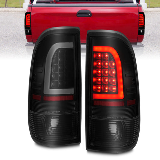 ANZO 311378 1997-2003 Ford F-150 LED Tail Lights w/ Light Bar Black Housing Smoke Lens