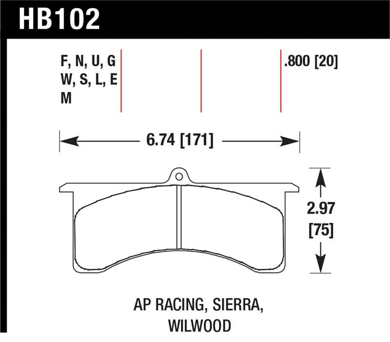 Hawk Performance HB102W.800 Hawk AP Racing 6 / Wilwood DTC-30 Brake Pads
