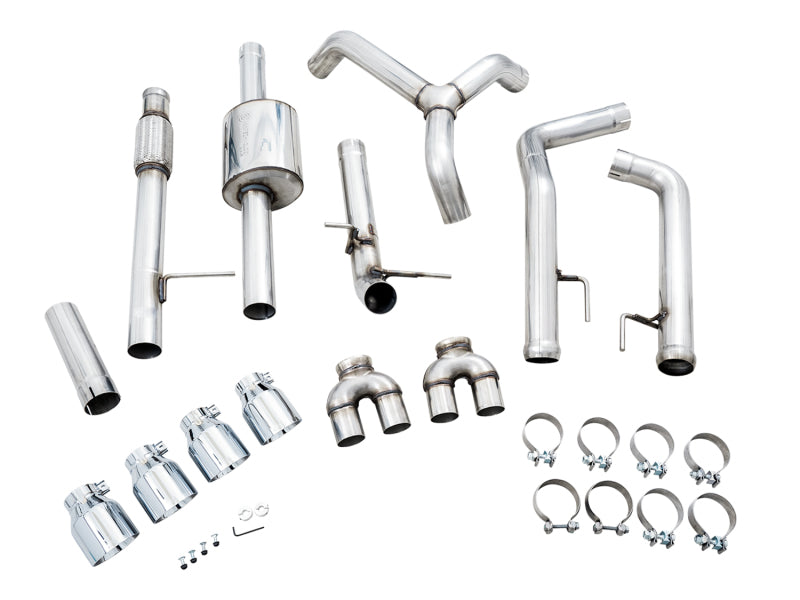 AWE Tuning 3015-42201 4th Gen GM 1500 5.3L 0FG Catback Split Rear Exit (w/ Bumper Cutouts) - Quad Chrome Tips