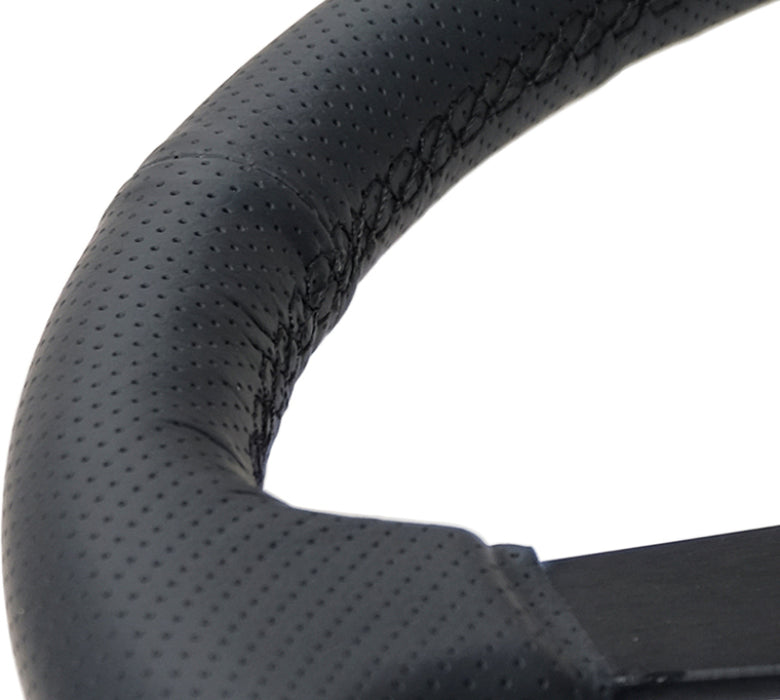 NRG RST-037MB-PR Sport Steering Wheel (350mm / 1.5in Deep) Black Leather Black Stitch w/Matte Black Solid Spokes