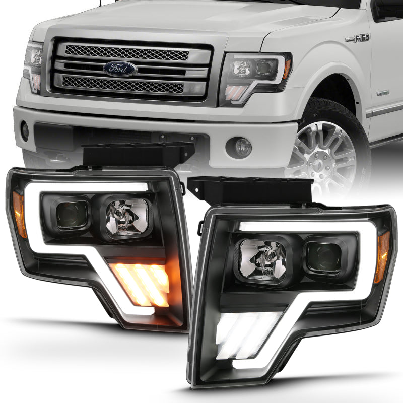 ANZO 111469 2009-2013 Ford F-150 Projector Light Bar G4 Switchback Headlights Black Amber