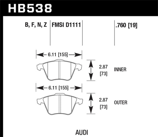 Hawk Performance HB538B.760 Hawk 2009-2009 Audi A4 Cabriolet HPS 5.0 Front Brake Pads