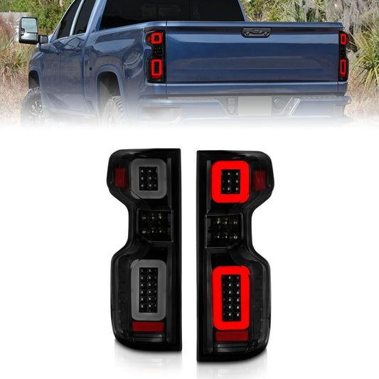 ANZO 311418 19-21 Chevy Silverado Work Truck Full LED Taillights Blk Housing Smoke Lens G2 (w/C light Bars)