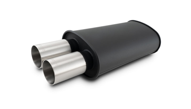 Vibrant 12321 StreetPower Flat Muffler Dual 304SS Brushed Tips 9in x 5in x 15in - 3in Dual Inlet