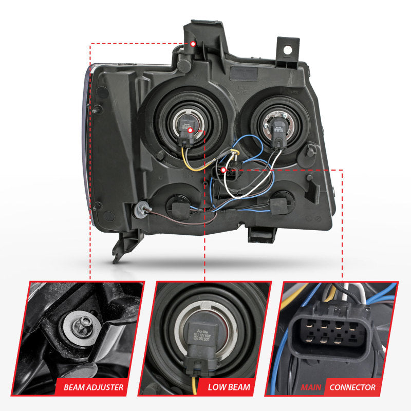 ANZO 111392 2007-2014 Chevrolet Tahoe/Suburban Crystal Headlights Black