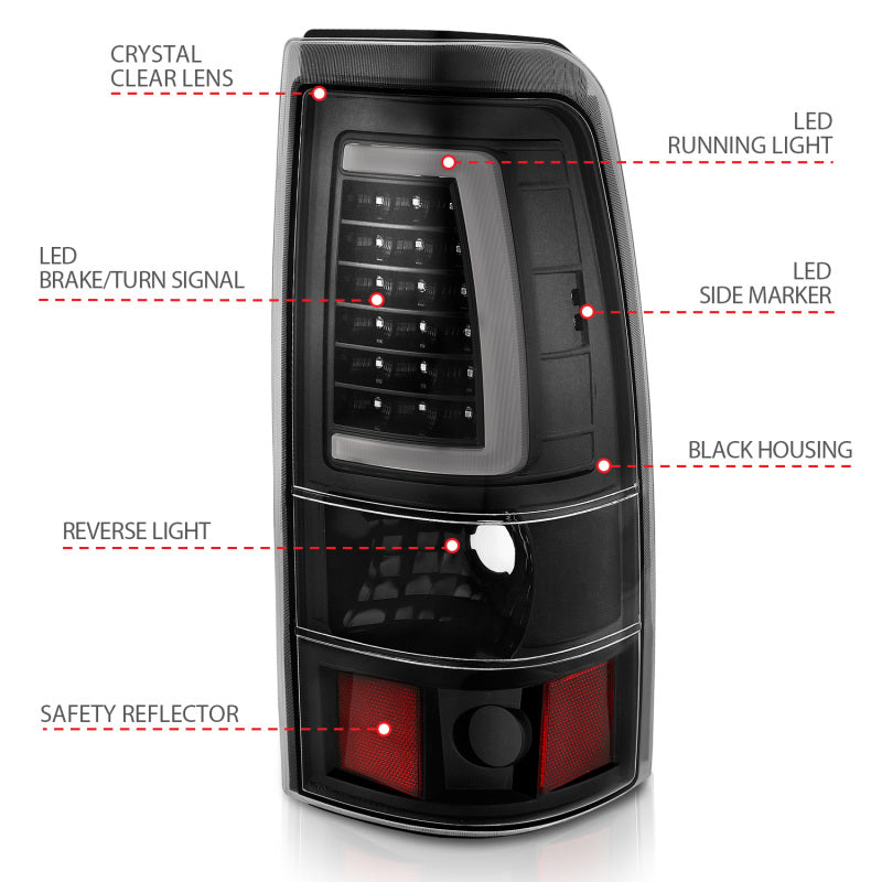ANZO 311330 1999-2002 Chevy Silverado 1500 LED Taillights Plank Style Black w/Clear Lens