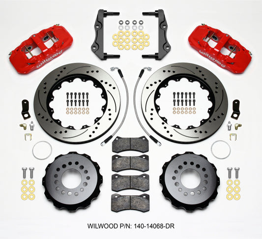 Wilwood 140-14068-DR AERO4 Rear Kit 14.25in Drilled Red 2014-Up Challenger w/Lines