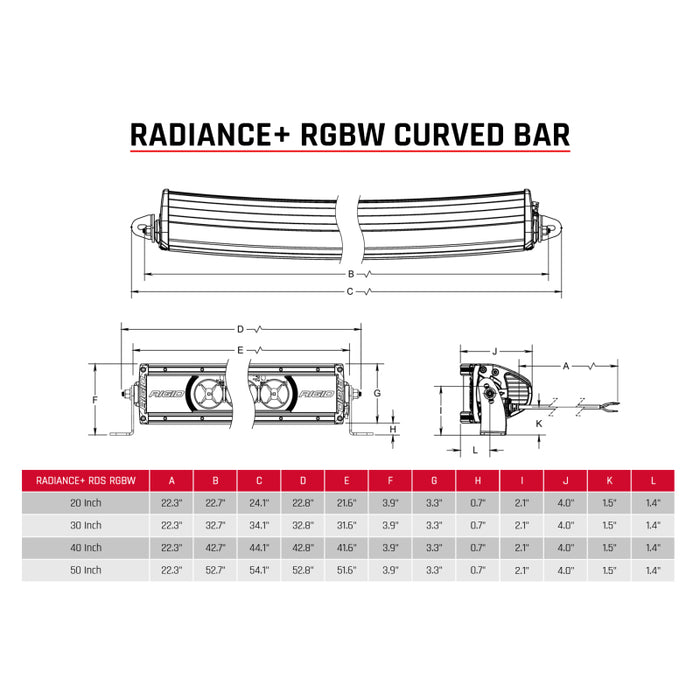 Rigid Industries 320053 Radiance+ Curved 20in. RGBW Light Bar