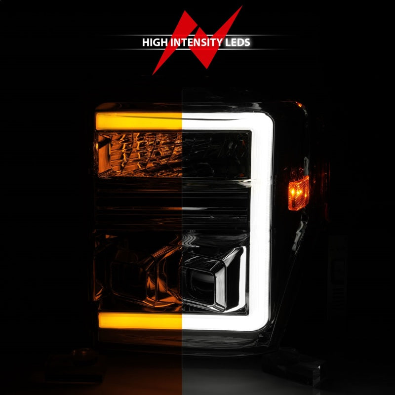 ANZO 111587 08-10 Ford F-250 - F-550 Super Duty Projector Headlights w/ Light Bar Switchback Chrome Housing