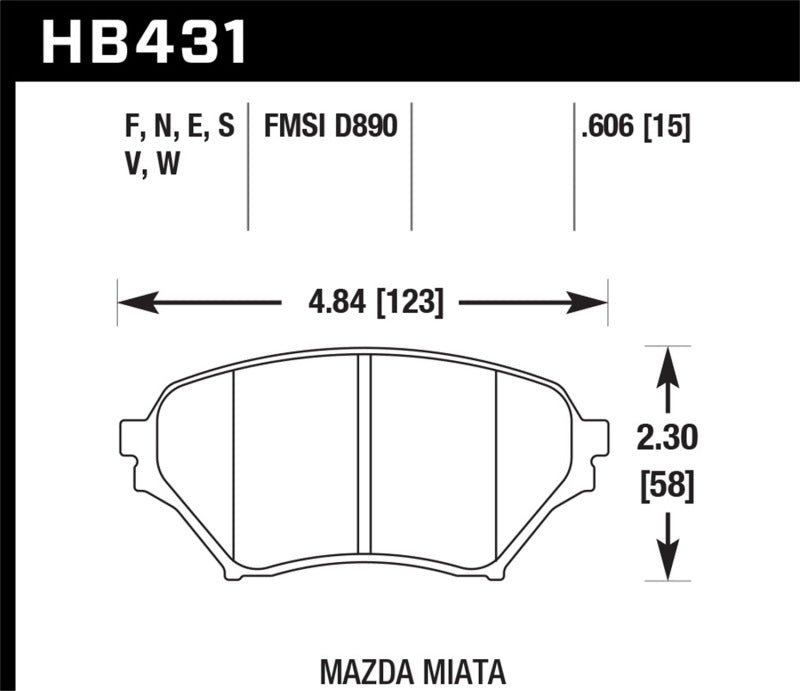 Hawk Performance HB431E.606 Hawk 01-05 Miata w/ Sport Suspension Blue 9012 Front Brake Pads D890