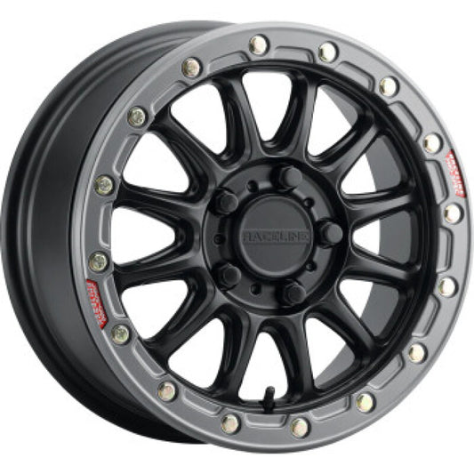 Raceline A14BG-51056+10 A14BG Alpha 15x10in/4x156 BP/10mm Offset/132.5mm Bore- Blk & Gunmetal Ring Beadlock Wheel