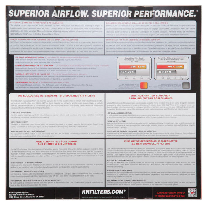 K&N Engineering 33-2449 K&N Replacement Air Filter 09-12 BMW X5/X6 4.4L V8 Panel Filter