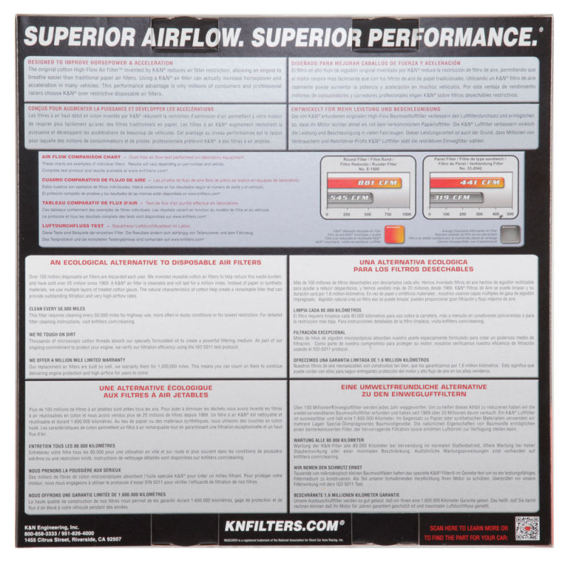 K&N Engineering 33-2449 K&N Replacement Air Filter 09-12 BMW X5/X6 4.4L V8 Panel Filter