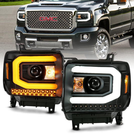 ANZO 111487 GMC SIERRA 1500 14-15 2500H/15-19 Projector Headlight Plank Style Black w/ Switchback (Halogen)