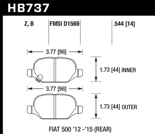 Hawk Performance HB737B.544 Hawk 12-15 Fiat 500 Abarth Rear HPS 5.0 Brake Pads
