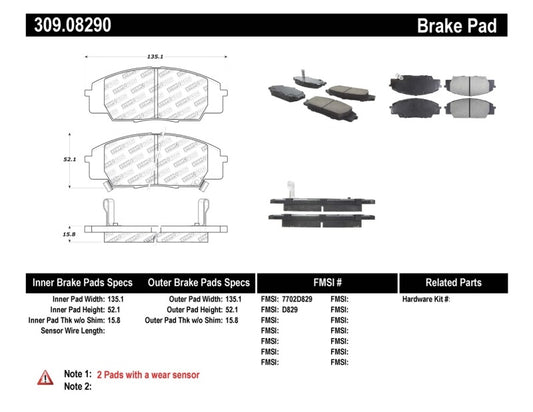 Stoptech 309.08290 StopTech Performance 00-09 S2000/06+ Civic Si/02-06 RSX-S (non base) Front Brake Pads