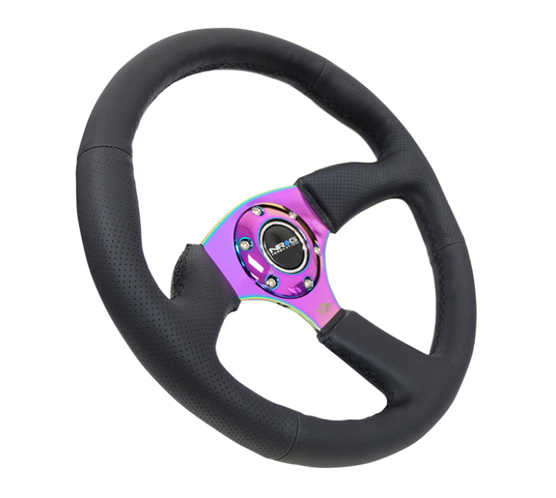NRG RST-023MC-R Reinforced Steering Wheel (350mm / 2.5in. Deep) Leather Race Comfort Grip w/4mm Neochrome Spokes