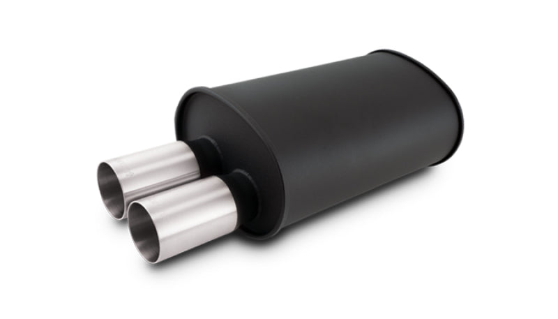 Vibrant 12325 Streetpower Flat Blk Muffler 9.5x6.75x15in Body 2.5in In ID 3in Tip OD w/Dual Straight Tips