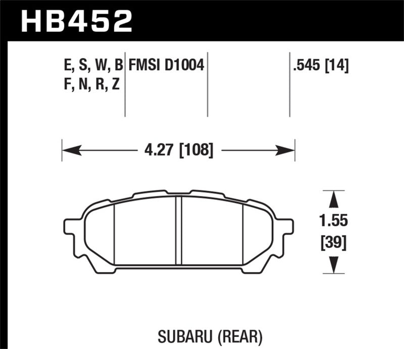 Hawk Performance HB452Z.545 Hawk 03-05 WRX D1004 Performance Ceramic Street Rear Brake Pads