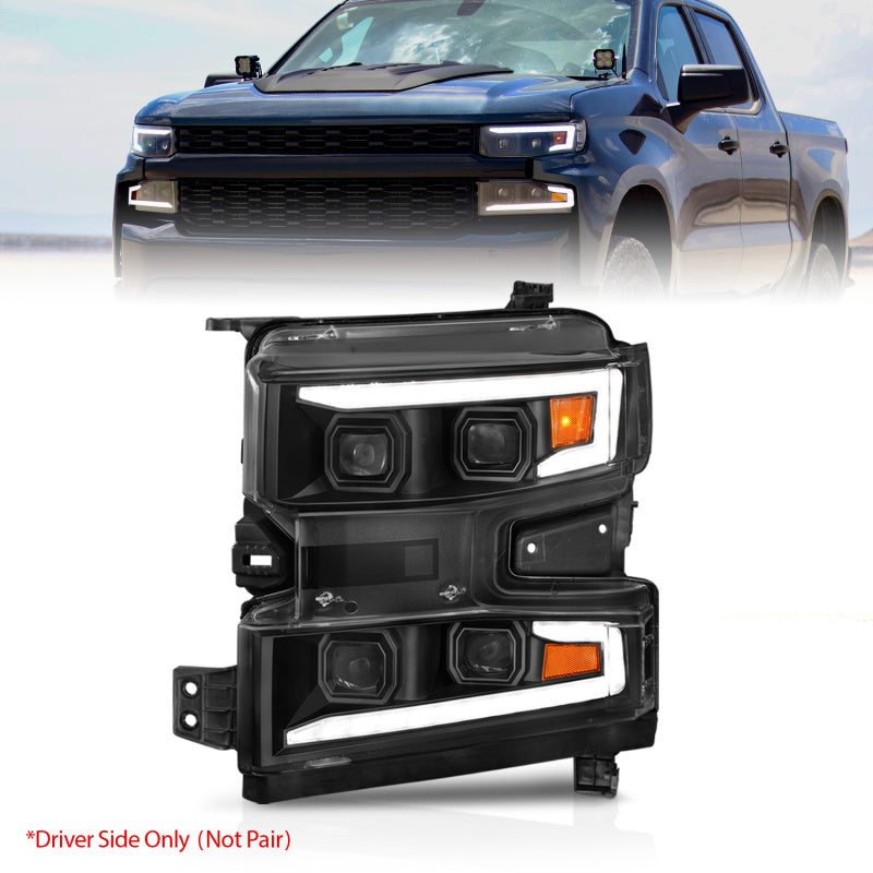 ANZO 111566-L 19-22 Chevrolet Silverado 1500 LED Proj HL w/Lgt Bar SwBk Seq. Blk w/In. Light - Driver Side ON
