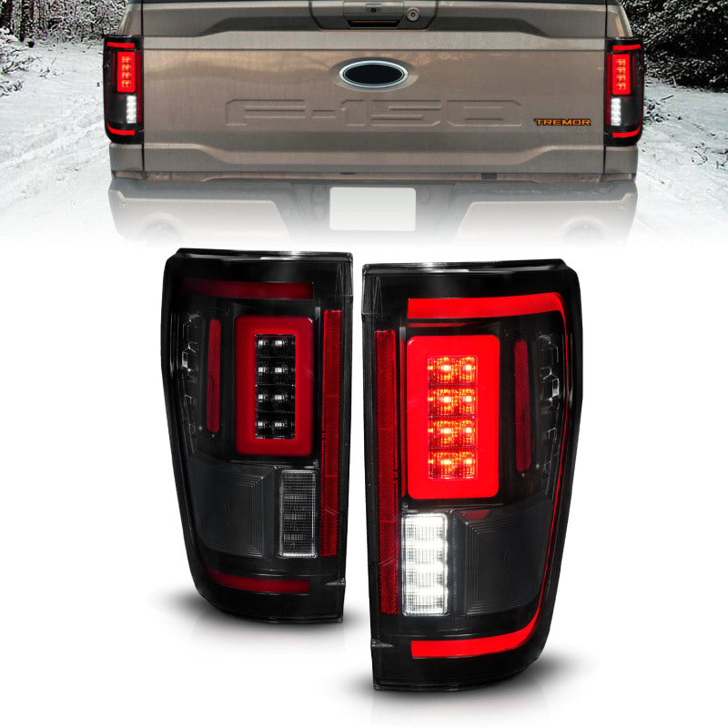 ANZO 311474 21-23 Ford F-150 LED Taillights Seq. Signal w/BLIS Cover - Black Smoke