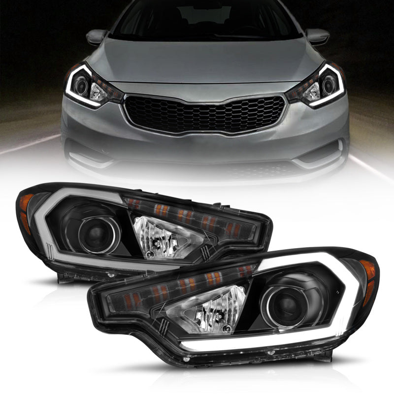 ANZO 121562 2014-2016 Kia Forte Projector Headlights w/ Light Bar Black Housing w/ DRL