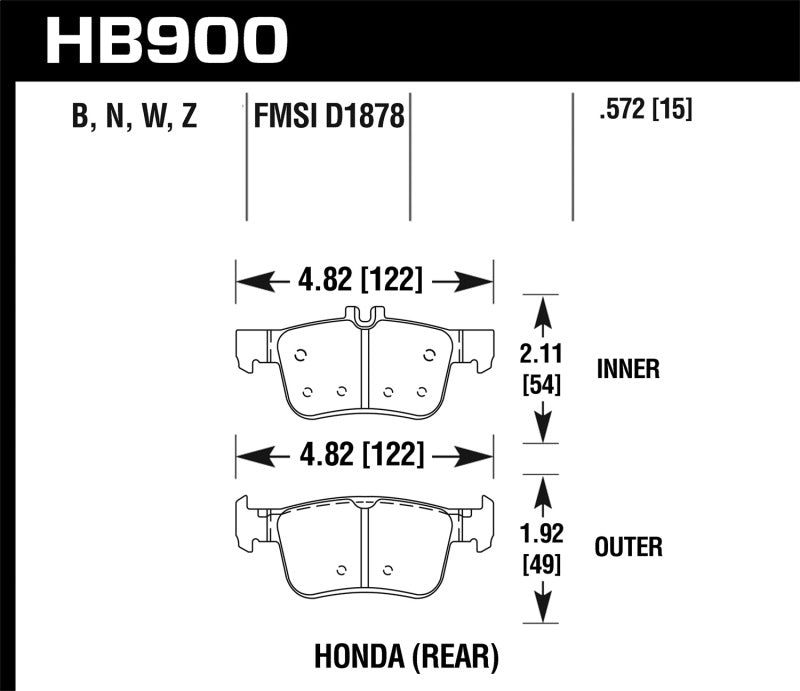 Hawk Performance HB900W.572 Hawk 16-19 Honda Civic DTC-30 Race Rear Brake Pads
