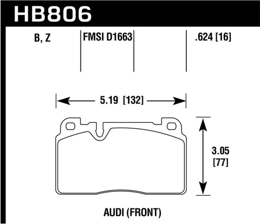 Hawk Performance HB806Z.624 Hawk 16-17 Audi A6 Performance Ceramic Street Front Brake Pads
