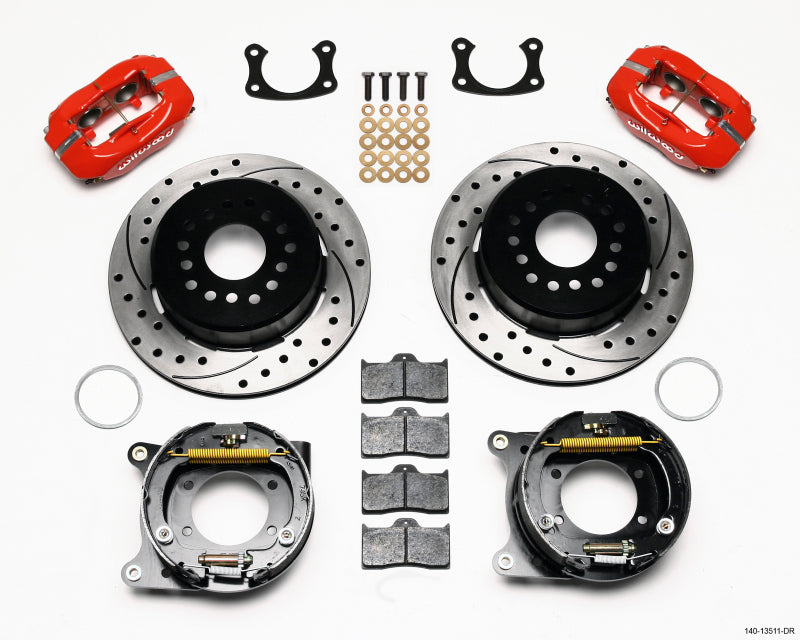 Wilwood 140-13511-DR Forged Dynalite P/S Park Brake Kit Drilled Red BOP Axle 2.75in Bearing 2.75 Offset