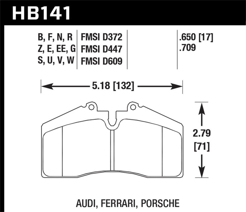 Hawk Performance HB141U.650 Hawk 94-96 Ferrari 456GT Rear / 91-94 Porsche 911 Rear / 94-98 Porsche 911 Front / 86-91 Porsche 928