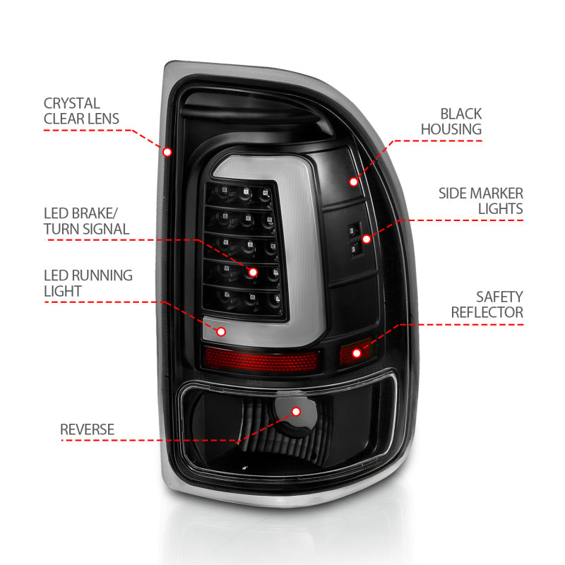 ANZO 311347 1997-2004 Dodge Dakota LED Taillights Black Housing Clear Lens Pair