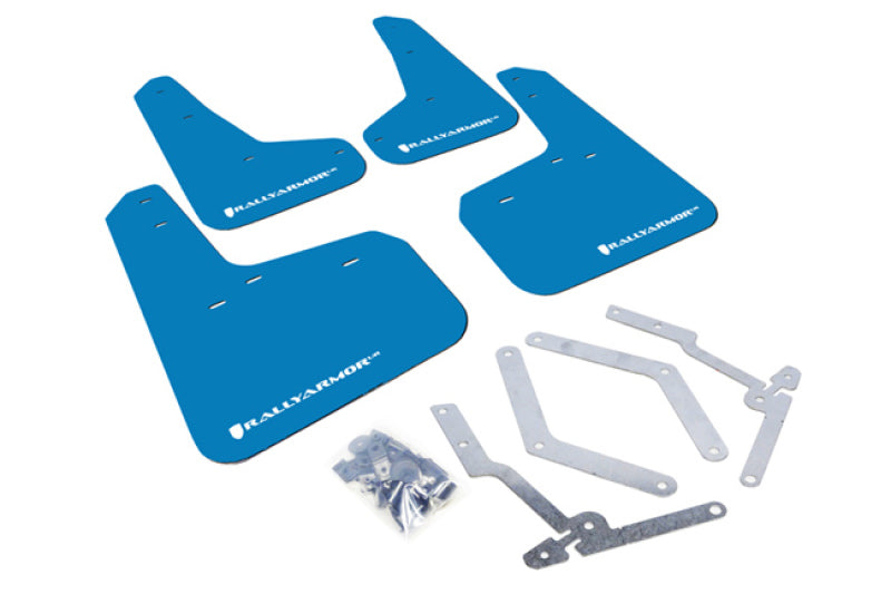 Rally Armor MF27-UR-NBL/WH 12-19 Ford Focus ST / 16-19 RS Nitrous Blue UR Mud Flap w/White Logo