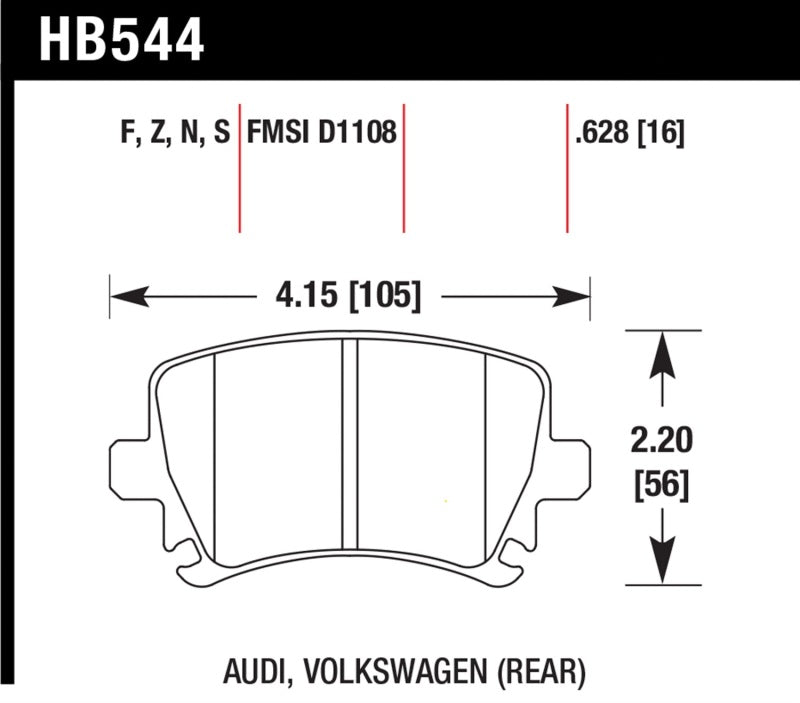 Hawk Performance HB544B.628 Hawk 2006-2009 Audi A3 TFSIi Quattro 2.0 HPS 5.0 Rear Brake Pads