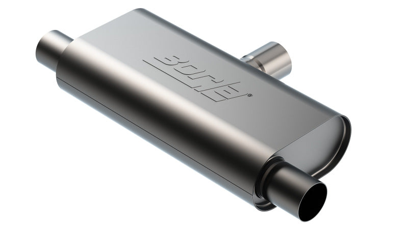 Borla 60714 T- Flow Universal Muffler - 2.5in Single Inlet/2.5in Dual Outlet 24in OAL 4.25x9.10x18in Body