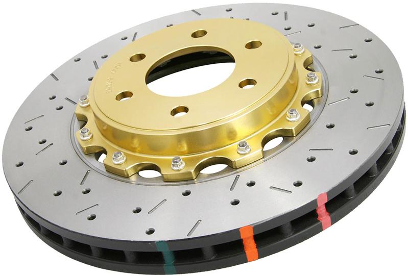 DBA DBA5654GLDXS-10 04-07 STi/2017 BRZ w/Perf. Pkg. 10 Hole Front Drilled/Slotted 5000 Series 2 Pc Rotor w/Gold Hat