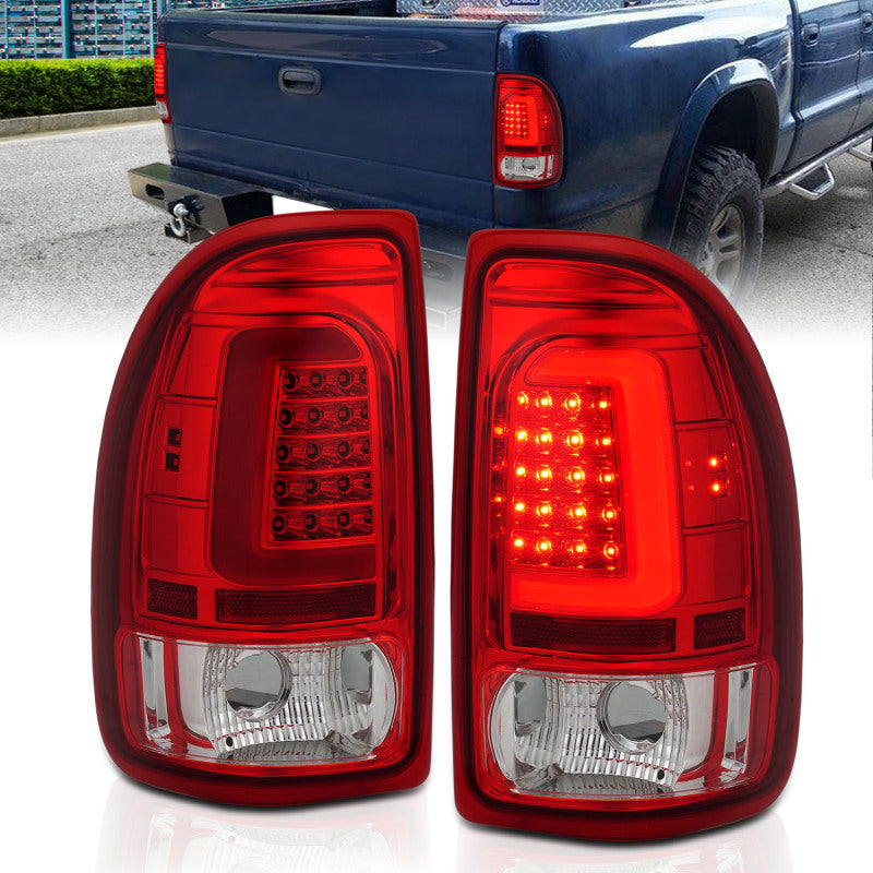 ANZO 311349 1997-2004 Dodge Dakota LED Taillights Chrome Housing Red Lens Pair